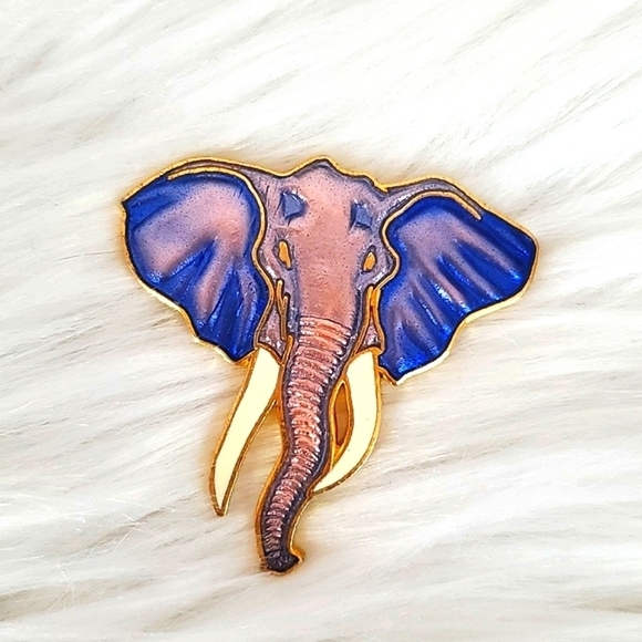 Vintage 1989 80s William Spear Enamel Champleve Handmade Elephant Brooch Pin 1.5 - Picture 1 of 10
